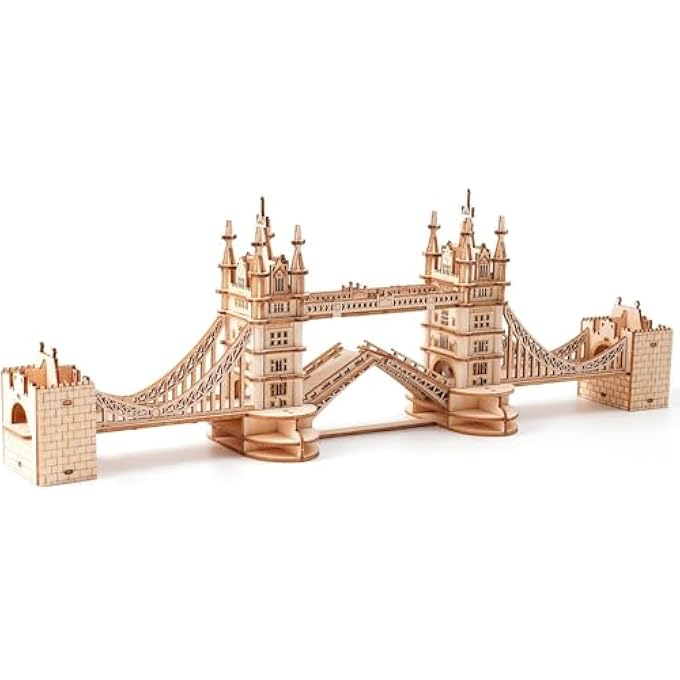 3D WOODEN PUZZLES FOR ADULTS TOWER BRIDGE WITH LIGHTS ARCHITECTURE MODEL AND BUILDING KIT(TG412) - Image 1